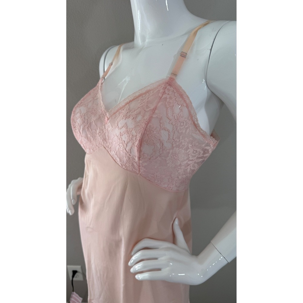 VTG Vanity Fair Powder Pink Slip Lace Dress Lingerie Pinup Boudoit - Picture 9 of 13
